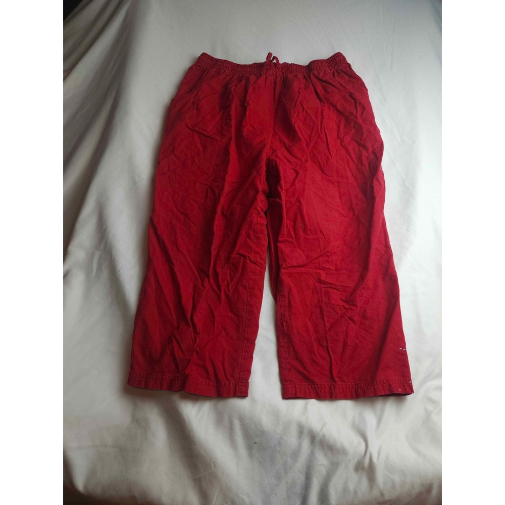 Casual Corner Annex Red Cotton Linen Cropped Pants Elastic Waist Womens Large